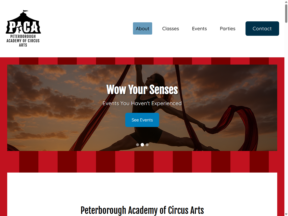 Peterborough Academy of Circus Arts website — visit the live site in a new tab